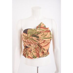 Zara Womens Ruffled Top Shirt Linen Blend Tropical XS Multi-Color 2717/144 NWT